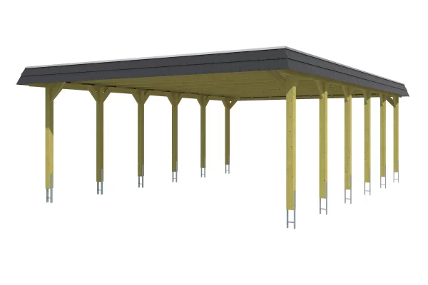 SkanHolz SKAN HOLZ Carport Spreewald 585 X 893 Cm Mit Aluminiumdach, Schwarze Blende, Lasiert In Nussbaum 1