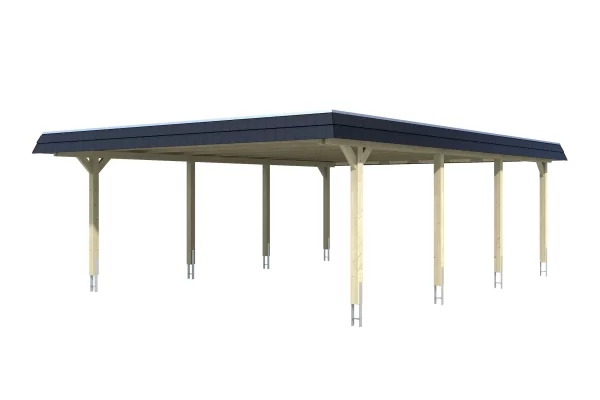 SkanHolz SKAN HOLZ Carport Wendland 630 X 879 Cm Mit EPDM-Dach, Schwarze Blende, Lasiert In Eiche Hell 1